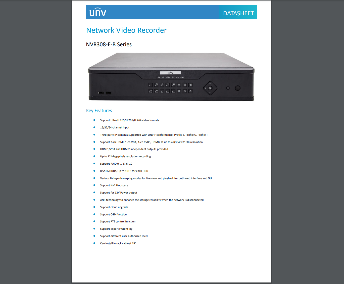 64 KANAL NVR308-E-B Series – İp Kameralar İçin 64 Kanal NVR Kayıt Cihazı